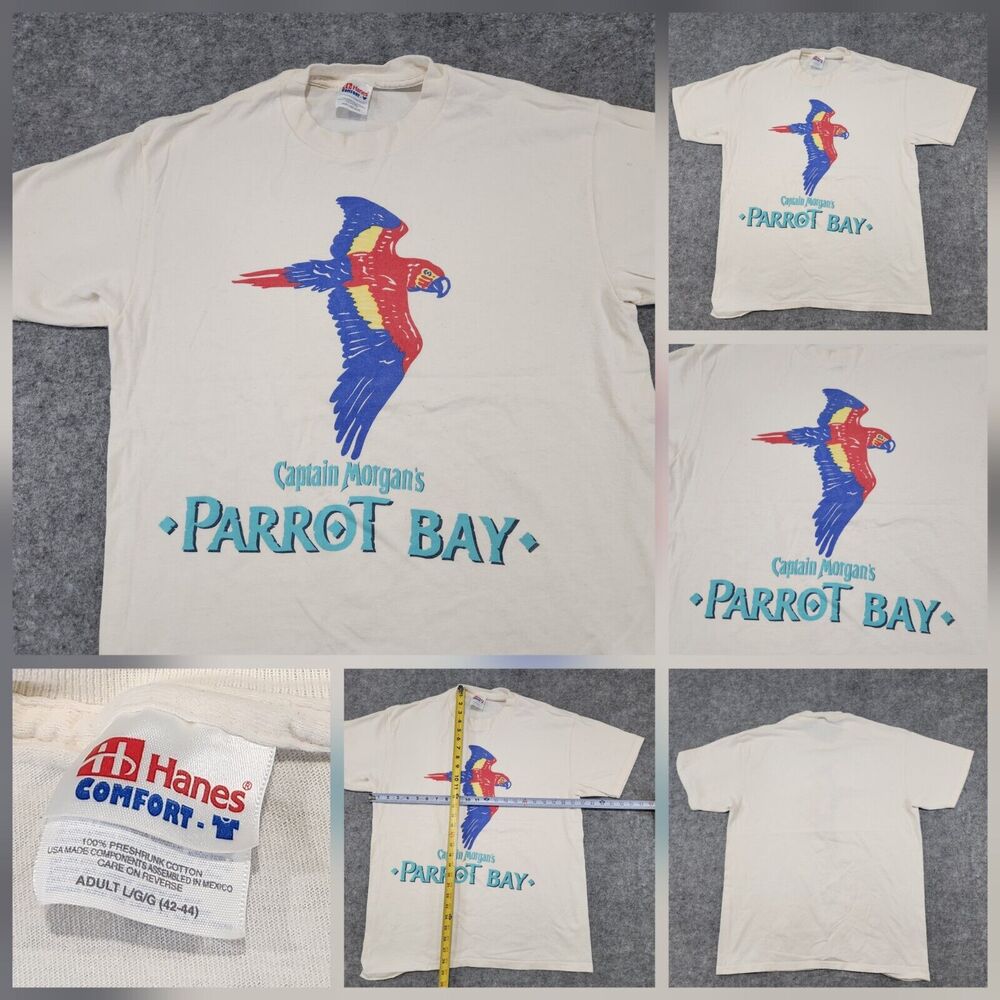 VTG Y2K Captain Morgan's Parrot Bay Mens L Large Rum Alcohol Promo T Shirt 2000s